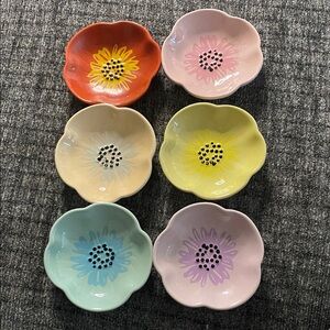 Now Designs Danica Colorful Floral Stoneware Pinch Ceramic Bowls Set. (6)